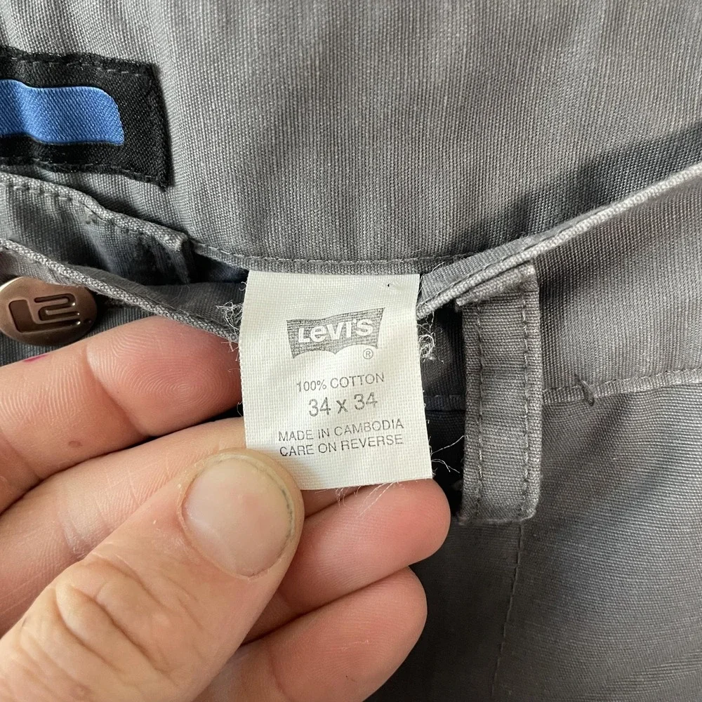 Levi's L2 Pants Mens 34x34 Gray Canvas Chino Straight Leg Baggy‎ Skate Y2K